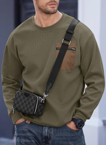 Men's Casual Crewneck Sweatshirts Pullover with Chest Pocket (S-XXL) in Saudi Arabia