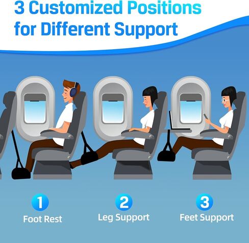 Airplane Foot Hammock for Plane Travel Essentials, Airplane Foot Rest with 2 in 1 Removable Support Pad, Adjustable Foot Hammock with Thicken Memory Foam, Foot Rest for Plane Travel Foot Leg Rest in Saudi Arabia
