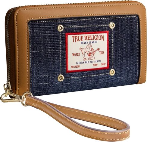 True Religion Women's Zip-Around Mini Wallet with Wrist Strap, Dark Denim, One Size in Saudi Arabia