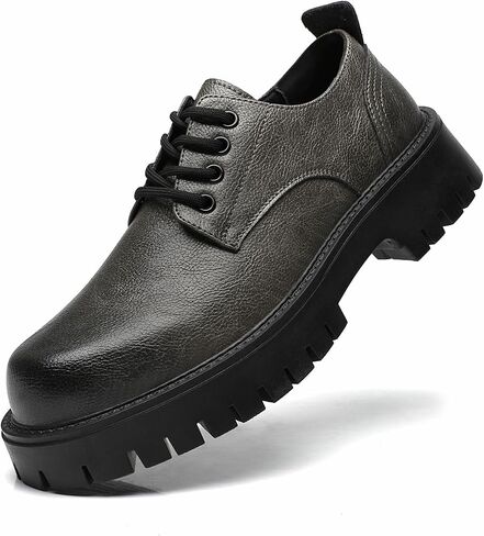 Men's Leather Lace Up Platform Oxfords Round Toe Chunky Heel Lug Sole Heightening Soft Bottom Derby Casual Shoes Classic Work Office Business Dress Shoes in Saudi Arabia