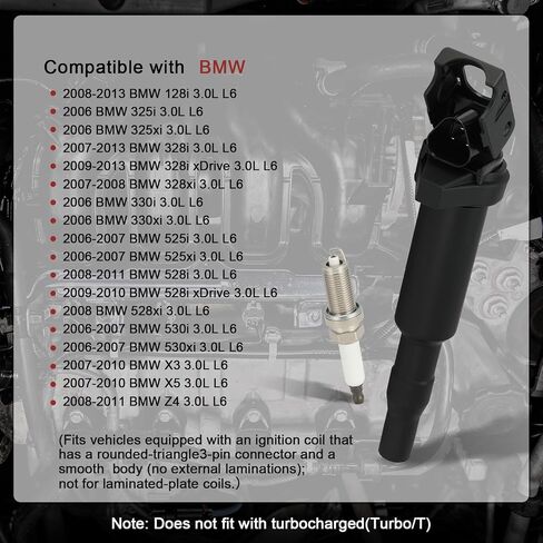 UF592 حزمة ملف الإشعال ومسندات شرارة Iridium-platinum مجموعة من 6 متوافقة مع BMW 128I 325XI 328i 330i 525xi 528i 530i X3 X5 Z4 3.0L 2006 2007 2008 2012 2012 ، in Kuwait