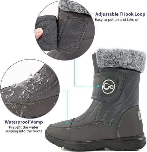 Almusen Snow Boots for Womens Winter Shoes: Warm Fur Lining Mid Calf Boots Women Anti Slip Waterproof Hook Loop Comfortable Outdoor Boot in Kuwait