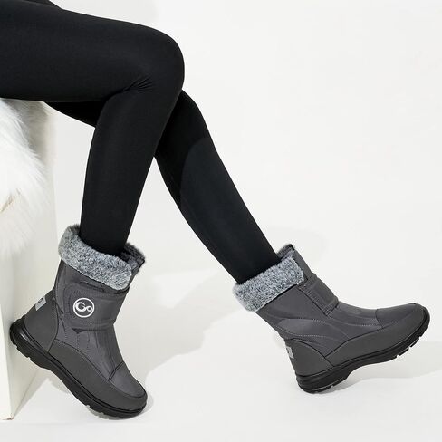 Almusen Snow Boots for Womens Winter Shoes: Warm Fur Lining Mid Calf Boots Women Anti Slip Waterproof Hook Loop Comfortable Outdoor Boot in Kuwait