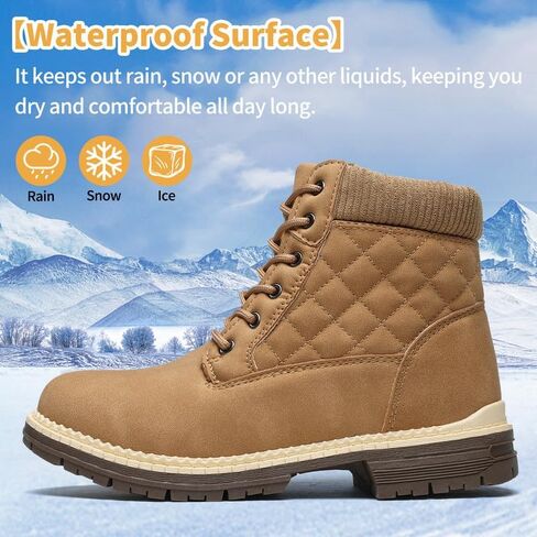 Winter Hiking Boots Women Waterproof Snow Ankle Booties Work Boots Warm Fur Lined Trekking Shoes Winter Lace up Booties for Women in Kuwait