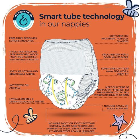 Mum & You Nappychat Premium Performance Eco Diapers, Size 3 (42 Diapers) Smart Tube Technology. Leak Protection. 100% Recyclable. Hypoallergenic, Dermatologically-Tested. No Lotion, Perfume or Dyes. in Kuwait