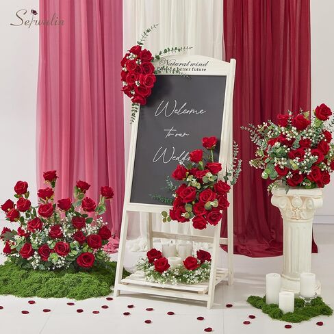 Serwalin 𝟮𝟬𝗽𝗰𝘀 Artificial Silk Roses, Red 𝗩𝗲𝗹𝘃𝗲𝘁 Realistic Roses, Fake Roses Real Touch Bouquet Long Stem for Valentine’s Day Home Decor Wedding and Table Centerpiece in Kuwait