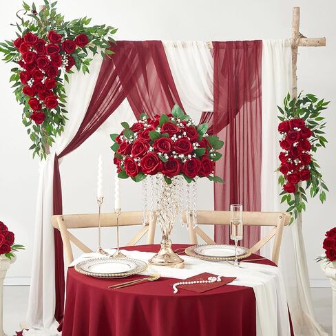 Serwalin 𝟮𝟬𝗽𝗰𝘀 Artificial Silk Roses, Red 𝗩𝗲𝗹𝘃𝗲𝘁 Realistic Roses, Fake Roses Real Touch Bouquet Long Stem for Valentine’s Day Home Decor Wedding and Table Centerpiece in Kuwait