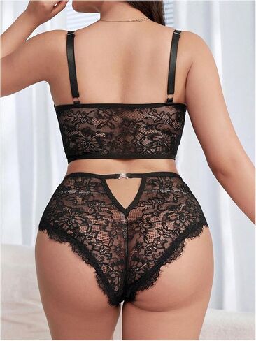 MakeMeChic Women's Plus Size Lingerie Sets Floral Lace Front Closure Bra and Panty Set in Saudi Arabia
