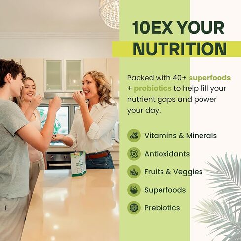 10ex Supergreens Gummies with Probiotics. 40 Superfoods & Super Greens. 10x More Nutrients Per Serve. Multivitamin, Spirulina, Chlorella, Microgreens, Adaptogens, Turmeric & Ashwagandha Gummies. 60ct in Saudi Arabia