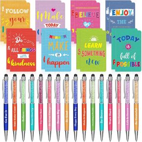 Funrous 32 Pcs Motivational Quote Pens Inspirational Notepads Mini Journal with Ballpoint Pen Small Notebooks Gift Set for Men Women Coworkers, Adult Party Favors Prizes Gift Bulk(Simple)