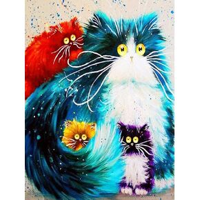 Counted Cross Stitch Kits Embroidery Crafts for Beginners and Adults- Colored Cats Patterns, 3 strands DIY 11CT Pre-Printed Fabric Needlepoint Cross Stitch Kits for Home Decor, 11.81×15.75Inch
