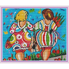 Stamped Cross Stitch Kits Full Range of Easy Patterns Embroidery Starter Kits for Beginners，Printed Cross-Stitch Kits for Home Decor DIY 14CT 2 Strands-The pottings on The windowsill ，22x11 inch