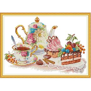 Stamped Cross Stitch Kits Full Range of Easy Patterns Embroidery Starter Kits for Beginners，Printed Cross-Stitch Kits for Home Decor DIY 14CT 2 Strands-The pottings on The windowsill ，22x11 inch