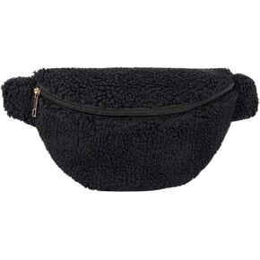 حقيبة حزام من الصوف للنساء حقيبة كروس بحزام شيربا مع حزام قابل للتعديل للخصر، والتمارين، والجري، هدايا رائجة (أسود) in Kuwait