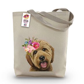 Golden Doodle Tote Bag, Goldendoodle with Flower Crown Tote, Apricot Golden Doodle Gifts