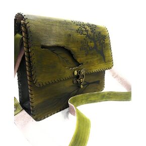 Vintage Premium Quality Crazy Horse Leather Cross-body Handbag for Women-Handmade Bag-New style Cowhide Leather Bag-Tree and leaf print Shoulder Bag (Woody Brown)