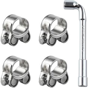 23-25mm 304 Stainless Steel T-Bolt Hose Clamps, Heavy Duty Adjustable Pipe Clamps with Wrench, Turbo Pipe Clamps High Pressure Hose Clamps for Automotive Intercooler Radiator Heater, 4 Pack