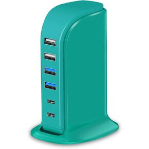 USB Charging Station Multiports Upoy, Charging Hub 6 Ports Dual Type-C, USB Tower Fast Charging for Tablets, Cellphones, Smart Watch, and More Electronic Gadgets, Portable Design, Travel Essentials in Saudi Arabia