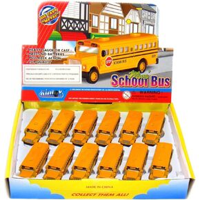 🚌 KiNSFUN Classic Long Nose School Bus 2½" Die Cast Metal w/ Pull Back Action 12 Pack