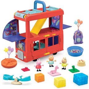 Peppa Pig 2-in-1 Party Bus Playset with 3 Figures and 13 Accessory Pieces, Preschool Toys for Girls and Boys, Kids Gifts, Ages 3+