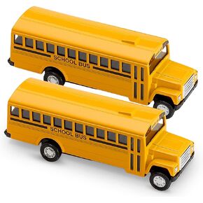Pullback Diecast School Buses - 2 Pack - Yellow Metal Toys with Write-On Surfaces - Perfect Party Favors, Gifts, and School Memories for Little Boys and Girls - 5 Inch