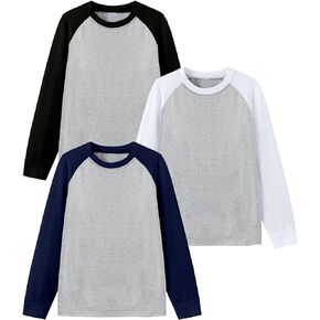HIBETY Boy's 3 Pack Fleece Lined Long Sleeve Sweatshirts, UPF 50+ Sun Protection Athletic Shirts for Kids