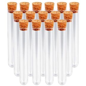 Plastic Test Tubes with Lids, 15x100mm (15ml) Clear Vials with Seal Cap Container Transparent Test Tubes with Cork Stoppers for Jewelry Seed Beads Powder Spice Liquid Storage (15 PCS)