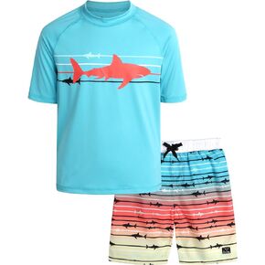 Big Chill Boys' Rash Guard Set - 2 Piece UPF 50+ Sun Protection Swim Shirt and Bathing Suit (4-14)