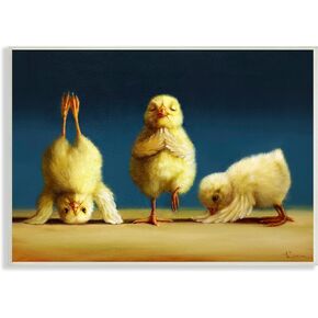 Stupell Industries Yoga Chicks Funny Stretching Poses Farm Animal Painting, Design by Lucia Heffernan Wall Plaque, 15 x 10, Yellow