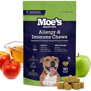 Moe’s Allergy and Immune Support for Dogs-Supports Anti-Itch, Seasonal Allergies & Immunity-Omega 3 Wild Alaskan Salmon Fish Oil - Dog Allergy Treatment, Skin Health- Made in USA- 90 Chews (Chicken)