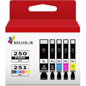Compatible Ink Cartridge Replacement for Canon 250XL (Black and Color 5-Pack) 251XL 250 251 XL PGI-250 CLI-251 for MX922 MX920 IX6820 MG7520 IP8720 MG5520 MG7120 MG5420 IP7220 Printer