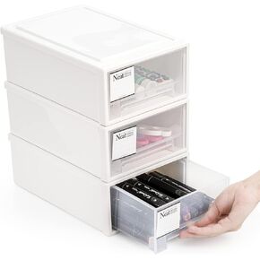 ZENFUN 3 Pack Drawer Plastic Stackable Storage Drawer Bins, Small Drawer-type Desk Organizer Boxes, Translucent Small Plastic Chest of Drawers, Plastic Stackable Drawers for Home, Office, Desktop