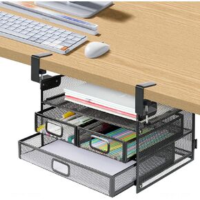 Under Desk Drawer Organizer, Large Main Compartment Dual Side Drawers for Home & Office, L12.9xW9.6xH8.1 Drill-Free Clamp-on Installation, Spacious Storage for Office Supplies, Papers