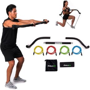Travel Gorilla Bow Portable Home Gym Resistance Bands and Bar System for Fitness, Weightlifting and Exercise Kit, Full Body Workout Equipment Set