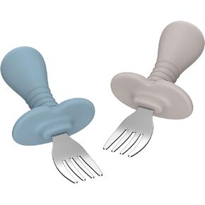 Toddler Forks Baby Forks for Self Feeding, Kids Forks with Silicone Round Handle, Stainless Steel Toddler Utensils Children Safe Silverware Set, Anti-Choke Design, BPA Free Cutlery Set - 4Pcs