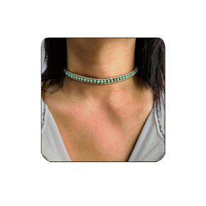 Turquoise Necklace for Women, Western Choker Necklace with Dark Brown Cord, Adjustable Turquoise Bead Bracelet for Men