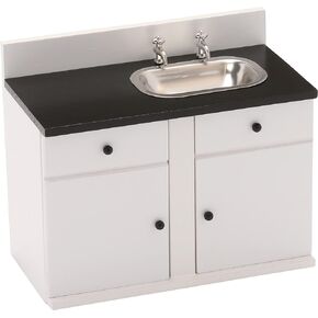 Dollhouse Kitchen Sink, Miniature Dolls House Cabinet, Countertop, White 1/12 Scale, Farmhouse