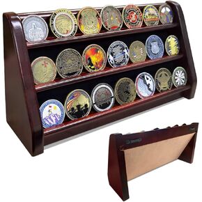Challenge Coin Display Case Military Coin Holder Stand 4 Row Solid Wood Coin Display Shelf Cabinet Gift Mahogany Finish