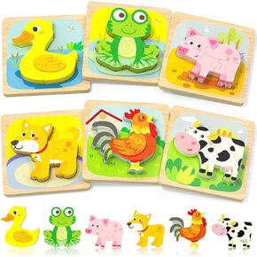 Wooden Puzzles Toddler Toys for 1 2 3 Year Old Boy Girl, 8 Packs Animal Toddler Puzzles Preschool Educational Learning Montessori Toys Age 1-3, 2-4 Christmas Birthday Gifts