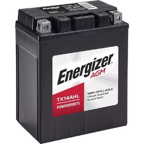 Energizer TX14AHL AGM Motorcycle and ATV 12V Battery, 210 Cold Cranking Amps and 12 Ahr. Replaces: YTX14AHL-BS and others, Black