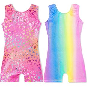 Domusgo Bundle of Neon Love Hearts and Stripe Girls Gymnastics Leotards Size 5-6 Years Old
