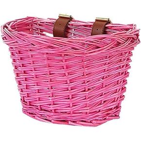 Kids Bicycle Wicker Basket with Straps for 12-16 Inch Kids Bike, Tricycle, Scooter, (Pink & Purple & Brown)