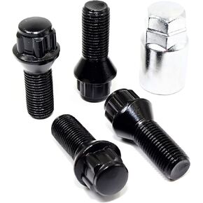 Set of 4 Veritek 14x1.5mm Black Wheel Bolt Locks for Aftermarket Custom Wheels Only Conical Seat 28mm Shank