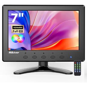 7 inch Monitor, Small Mini 1024x600 178° IPS HDMI Monitor Display 7" Security CCTV Monitor with Remote Control with Built-in Dual Speakers HDMI VGA BNC USB Input for PC Office CCTV Pi