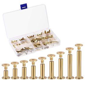 Uxcell 9 مقاسات عمود برغي فيليبس مناسب لقطر الثقب 3/16 بوصة (5 مم)، ذكر M4x5mm مسامير ربط ألبوم جلدية طقم تثبيت ألبوم ذهبي اللون 90 مجموعة