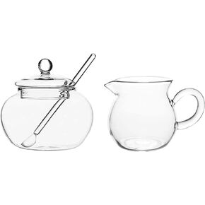 Glass Sugar and Creamer Set, Tea or Coffee Serving Set, Cream Pitcher with Sugar Bowl