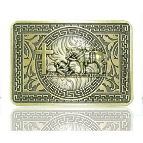 Belt Buckle With Horse & Bull Prayer Animal Symbol Patterns Cowboy Western Style