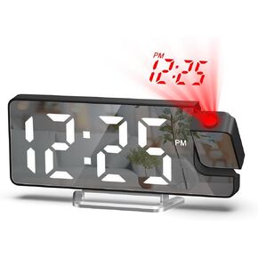 JXTZ Projection Alarm Clock, Digital Alarm Clock with Large 7.9" LED Display, 180° Rotatable Projection Clock with Temperature, Dimmer, Snooze, Night Mode, LED Mirror Digital Clock for Bedroom Decor