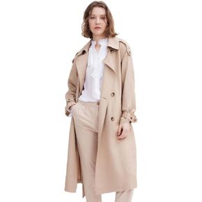 Womens 3/4 Length Trench Coat, Classic Double Breasted Lapel Belt Windbreaker For Workplace Business Commuting