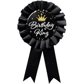 Birthday King Tinplate Badge Pin, Happy Birthday Black Corsage Button for Men Boy Birthday Award Ribbon Party Decorations 1pcs